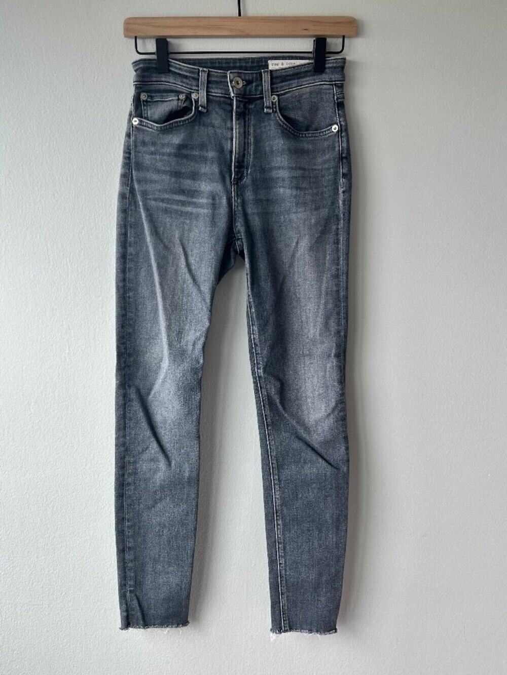 Rag & Bone Nina High Rise Ankle Skinny Jeans Universe Gray Wash Raw Hem 24